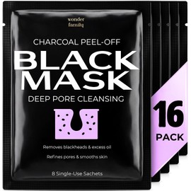 WONDER FAMILY Mascarillas De Carbón Activado Cuidado De La Piel Paquete De 2 (16 Sobres) - Productos Coreanos Para El Cuidado De La Piel - Mascarilla Facial De Carbón Peel Off Cuidado De La