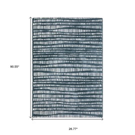 Homeroots 8' Teal And Ivory Striped Runner Rug