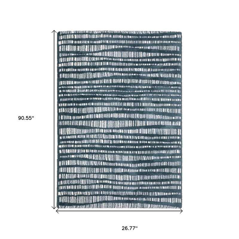 Homeroots 8' Teal And Ivory Striped Runner Rug