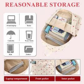 Mochila escolar para adolescentes, ligera, universitaria, para portátil, informal, color beige fresa, moderna