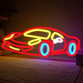 Racing Toy Neon Sign Kids Toy Car Themed Neon Light Dimable Led Car Sign Brighten Your Child's Playroom Game Room Car Room With This Glowing Racing Car Decor Birthday Party Gifts(16.5 * 6.1in)