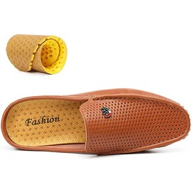 Eastcolor Men's Slides Slip-on Leather Slipper Loafer Comfort Mules Brown 005-Zong-US7.5-40