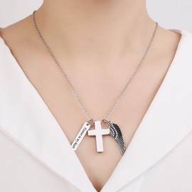 Cross Urn Necklace For Ashes Of Loved Ones Stainless Steel Angel Wing Cremation Jewelry For Women Men Forever In My Heart Memorial Pendant (1pcs)
