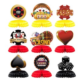 9 Pieces 3D Casino Party Honeycomb Centerpieces Poker Las Vegas Party Table Toppers Game Night Party Decoration Honeycomb Table Topper for Casino Night Birthday Baby Shower Party Supplies