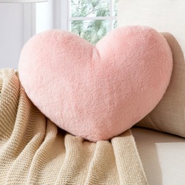 Heart Pillow Heart Shaped Throw Pillows Super Soft Faux Rabbit Fur Heart Throw Pillow Valentines Day Decorations Pillow,Wedding Decor, Women Girls Home Decoration