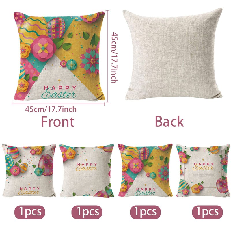 Mecctuck Pack of 4 Easter Cushion Covers, 45 x 45
