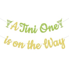 A Tini One is on the Way Banner - Martini Baby Shower Gender Reveal Party Decorations for Girls Boys Summer Cocktail Themed Baby Shower Party Decor Gold Lime Green Glitter
