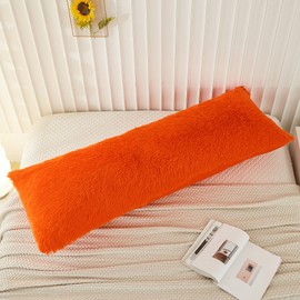 Memfydu Faux Fur Fluffy Body Pillow Cover, Bright Orange Plush Shaggy Velvet Body Pillowcase 1 pc, Zipper Closure (21"x54", Bright Orange)