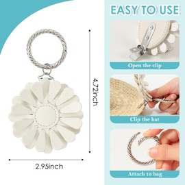 URIZZD 2 Pack Leather Hat Clip for Travel On Bag, Travel Hat Holer for Handbag Backpacks Luggage, Outdoor Travel Accessories Hat Bag Clip (White+Brown)