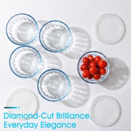 NUTRIUPS 6-Piece Glass Bowls with Lids Diamond Pattern Small Glass Bowls (500ml)