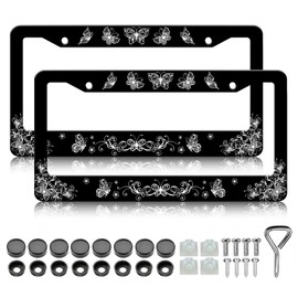 HCSS 2PCS Beautiful Butterfly License Plate Frames, Funny Floral Aluminum Metal License Plate Holder Covers, Rust-Proof Waterproof Car Decorative Tag Frames for Standard US 12x6 Inch
