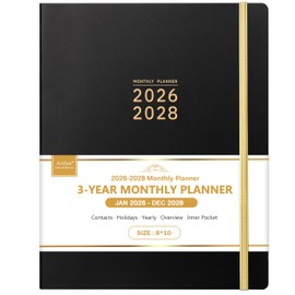 2026-2028 Monthly Planner - 3 Year Monthly Planner 2026-2028, Jan.2026 - Dec.2028, 8" x 10", Tabs + Back Pocket + Hardcover- Black