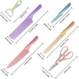 Kitchen Colorful Kitchen Knife Set 6 PCS, Colored Knives Set with Non-Stick Coating