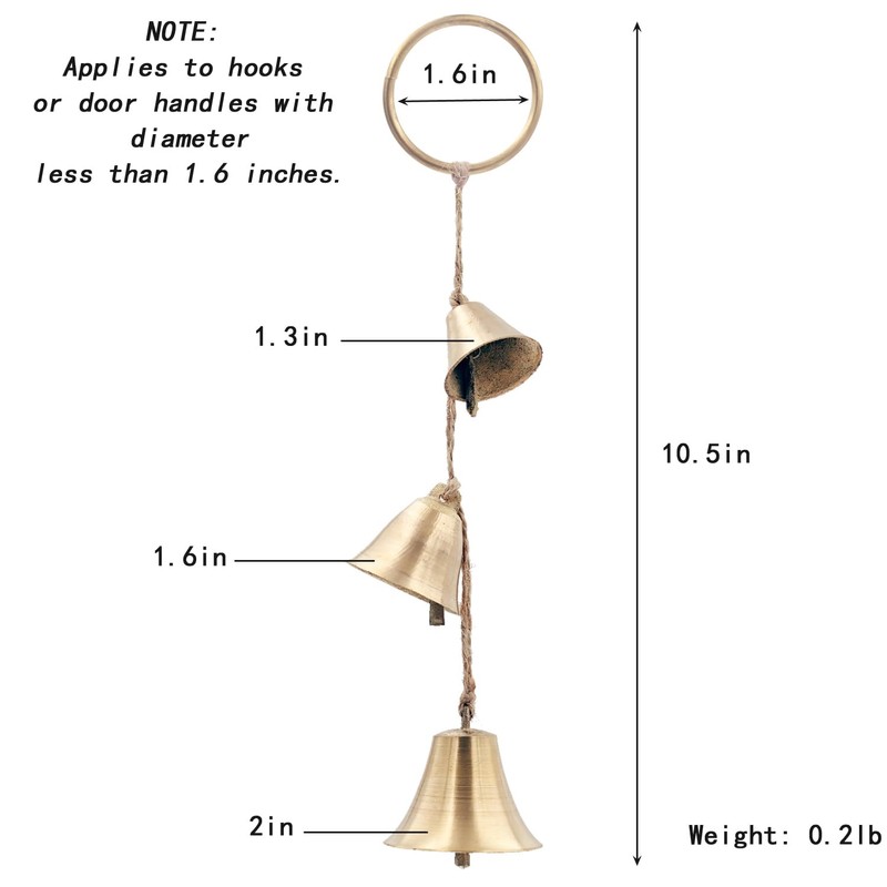 Brass Rustic Hanging Bells for Door Knob Decoration, Home Garden
