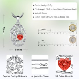 Eusense Tree of Life Necklace Birthstone July Pendant Copper Heart Necklace Tree Life Pendant Jewelry Gift for Women Ladies Girls
