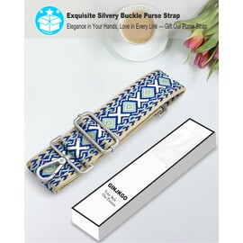 Silvery Purse Straps Replacement Crossbody - Guitar Strap for Purses Crossbody, Wide Shoulder Strap for Crossbody Bags, Bag Strap for Handbag,for Her,Navy Square Blossom