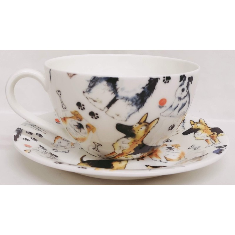 Dogs Breakfast Cup & Saucer Set Fine Bone China Cute