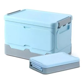 Owkuan Caja Almacenamiento Plegable 1pzs Organizador Hogar Con Tapa Azul Caja de almacenamiento de plástico plegable Caja de libros para escombros Caja de almacenamiento de autos plegable