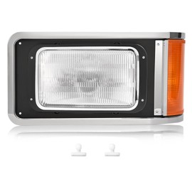 HECASA Left Headlight W/Bezel Compatible with 1990-2017 Mack CH613 SFA Hood Truck Replacement for 2M0516CM 116QS544M Headlamp Set Driver Side Halogen W/Turn Signal Bulb Clear & Amber Lens