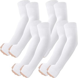 Arm Sleeves with Thumb Hole, UV Sun Protection Cooling Compression Cover Sports for Men/Women Elbow Guard:_4 Pairs - 4 White