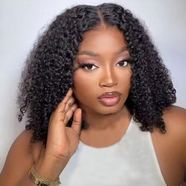 VIYAIVY Deep Wave Lace Front Wig Deep T Part Bob Lace Wigs Brazilian Wet and Wavy Human Hair Wigs for Black Women Pre plucked Can be Dyed 12 Inch