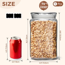 ComSaf 78oz Glass Jar with Lid, Glass Canister with Lid for Kitchen Organizers and Storage, Laundry Room Organization, Cookie Jar, 1/2 Gallon Glass Storage Containers with Lids for Candy,Flour,Salt