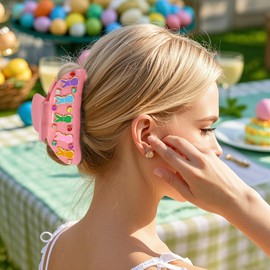 PHALIN Easter Hair Claw Clips for Women Bunny Hair Claws Large Pink Oval Crystal Carrot Hair Barrettes Easter Accessories Outfits Gifts for Spring Holiday (Pattern D)