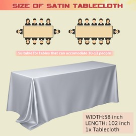 Q&J FABRIC CO. Silver Gray Tablecloth Table Cover Table Cloth Rectangle 102'' L x 58'' W Smooth Decoration Satin Cloths Valentine Mother Gift for 3-6FT Tables,Festive Wedding Party Banquet