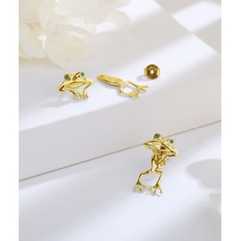 INFUSEU Gold Frog Earrings for Women Sterling Silver, Cute Funny Two Way Animal Stud Ear Rings Jewelry Golden Toad Good Luck Gifts for Mom Grandmother