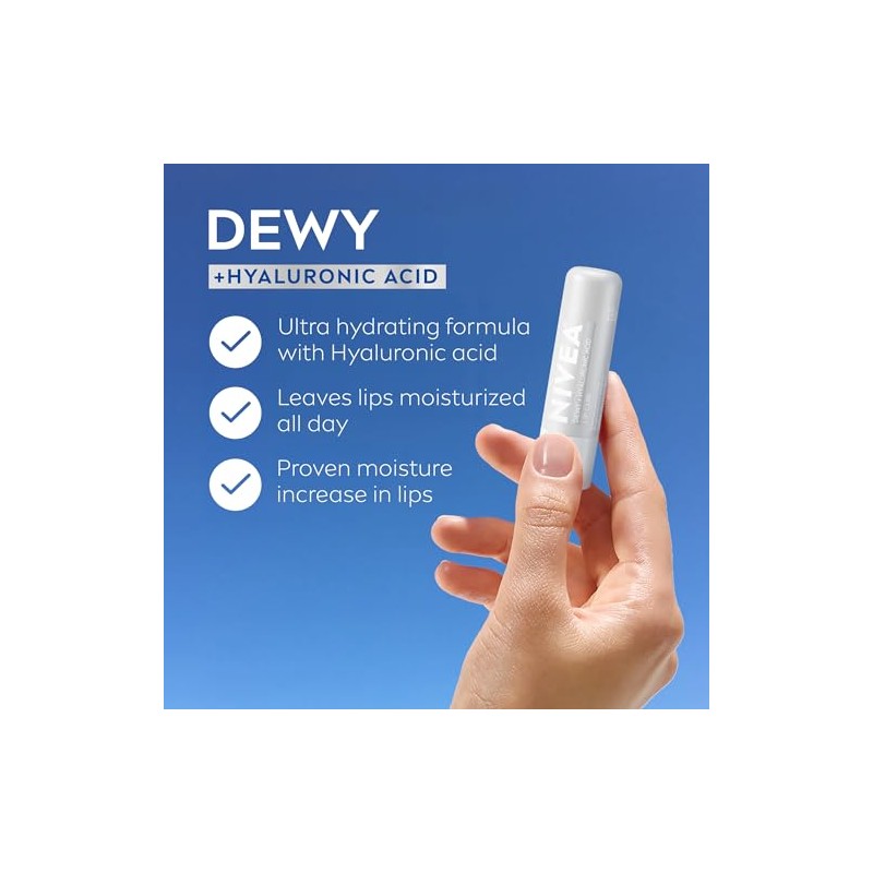 NIVEA Cuidados labiais orvalhados com ácido hialurônico, protetor labial deixa