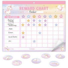 Fun Magnetic Reward Chart for Kids at Home – Motivational Easy to Use Chore Chart w Stickers Encourages Good Habits – Unicorn Behavior & Responsibility Chart for Girls Creates a Fun Daily Routine