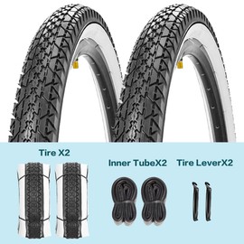 Bike Tire, 26"x 2.125" Folding Beach Cruiser Replacement Bicycle Tire (2 Tires 2 Tubes/White Sidewall)