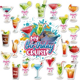 My Birthday Cruise Door Magnets - Cosmisun 21Pcs Tropical Drink Cruise Door Decorations Magnetic Summer Cocktail Drink Cruise Ship Door Decorations Bow Birthday Magnet Stickers for Carniva Cabin Party