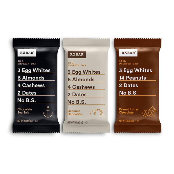 RXBAR Protein Bar, Variety Pack, 3 Flavors (6 Boxes, 24 Bars)