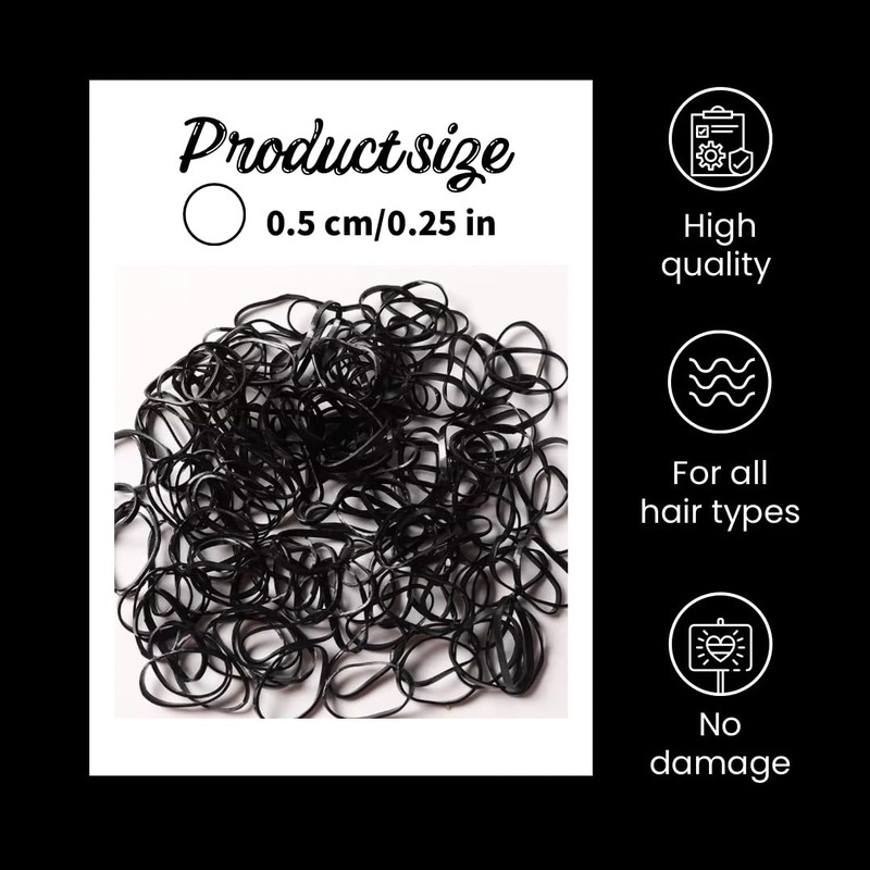 1000PCS, Mini Black Hair Rubber Bands with Storage Bag, Small