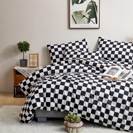 Houseri Plaid Comforter Set - Full Size Teen Boys Black and White Buffalo Checkered Bedding Comforters and Blanket Quilts