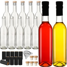DHSBTLS 12 Pack 12 oz/ 375 ml Clear Glass Bottles With Cork Lids & Seal Shrink Capsules Caps, Home Brewing Wine & Juicing Bottles for Bordeaux Wine,Beverage, Sparkling Wine, Kefir, Decor