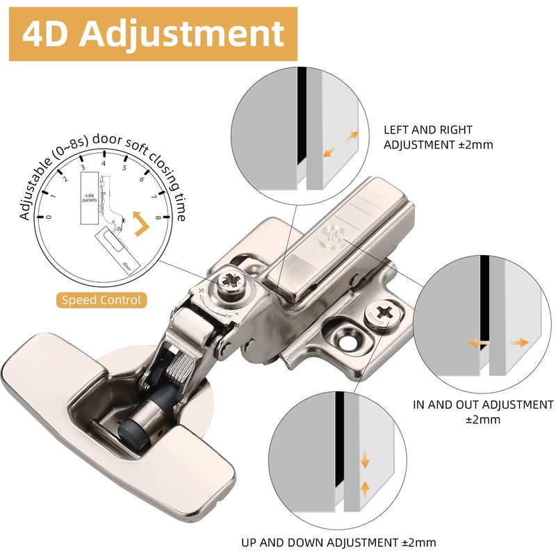Furniware 2 Pack Frameless Inset Soft Close Cabinet Hinges, Speed