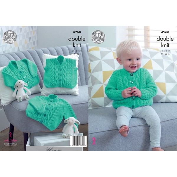 King Cole 4968 Knitting Pattern Baby Cardigans and Waistcoat in