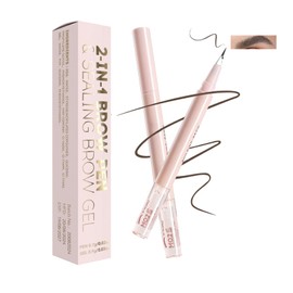 Dual-Ended Eyebrow Pencil with Clear Brow Gel – Waterproof, Microblading Effect Brow Pen for Natural, Defined Eyebrows, Long-Lasting & Precise(Brown)