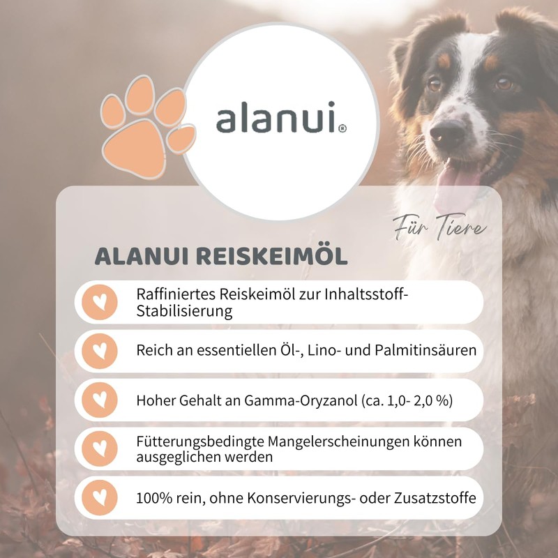 alanui Reiskeimöl für Hunde, raffiniert, 250 ml Dosierflasche