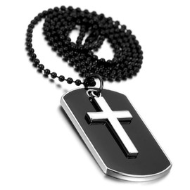 Cupimatch Men's Stainless Steel Necklace for Men Bible Jesus Crucifix Boys Neck Jewellery with Pendant 56 cm Black