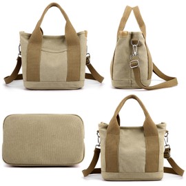 zhongningyifeng Handbag for Women Small Multi-Pockets, Canvas Mini Tote Shoulder Bags with Zipper, Satchel Hobo Bag for School Travel Work Daily Use (khaki)