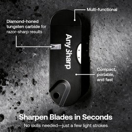 AnySharp Tactical Pocket Knife Sharpener - Easy to Use Sharpening Tool w/Fire Starter - Compact Knife Sharpener for Tactical, Hunting, and Pocket Knives w/Serrated Blades and Hardened Steel - Black