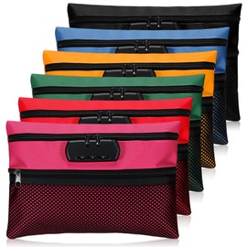 Dansydaisy 6 Pcs Money Bag with Lock Bank Bag with Zipper Double Layer Locking Accessories Pouch 11.02 x 7.87 Inches Lockable Cash Storage Pouch for Cash Passports Notary Supplies(Colorful)