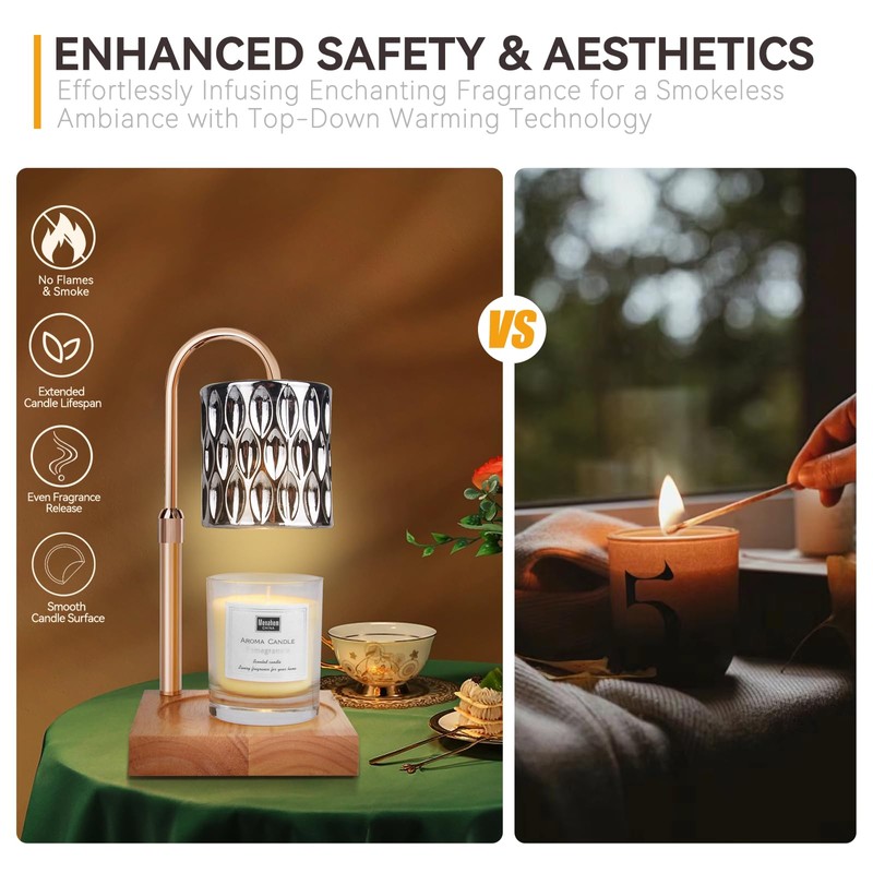TOACSUCP Candle Warmer Lamp with 3 Bulbs, Adjustable Height Dimmable