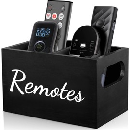Remote Control Holder for Table, Wooden TV Remote Holder Caddy with 2 Compartments, Remote Organizer, Compact Remote Control Box for Living Room Decor