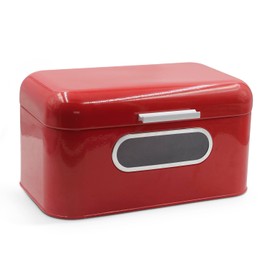 Plexon Red Bread Box for Kitchen Countertop with Lid and Clear Window, Metal Bread Storage Container