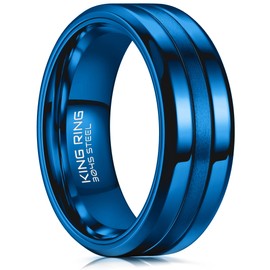 King Ring 8mm Basic Blue Ring – Premium Super Polished Ring for Men Wedding Band Stainless Steel Ring K16 – Blue 6