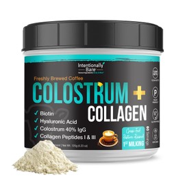 Intentionally Bare Colostrum and Collagen Powder - Grass-Fed Colostrum Powder with Biotin and Hyaluronic Acid - Brewed Coffee Collagen Powder for Skin, Immunity, Joint and Gut Health - 60 Servings